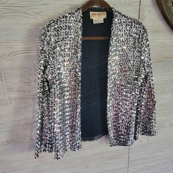 Vintage Ann Green Sequin Cardigan 70's Womens SZ S Made In England Era Tour Disc - Picture 1 of 8